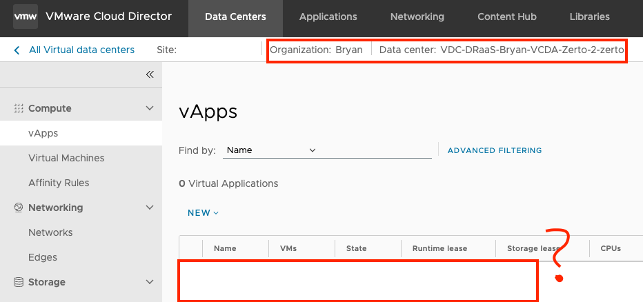 Actually no vApps are inside the Organization VDC