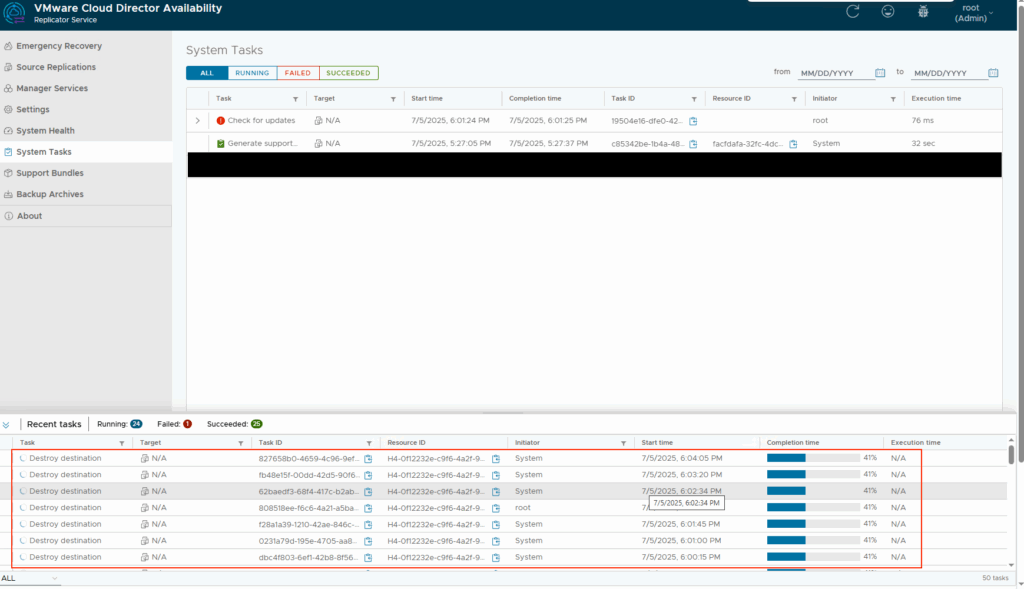 VCDA didn't remove the replications, but is still trying a lot