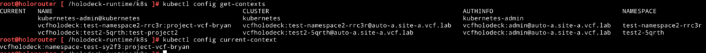 VCF Holorouter Kubernetes contexts