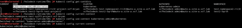 VCF Holorouter set Kubernetes context to local
