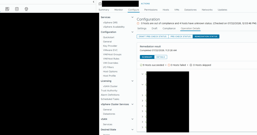 vSphere Configuration Profile remediation completed successfully.